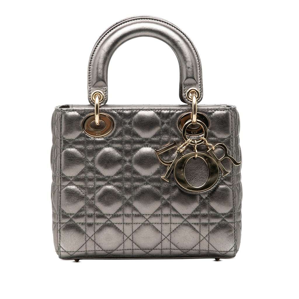 Dior Small Metallic Lambskin Cannage My ABCDior Lady Dior Green Leather Very good - Front View