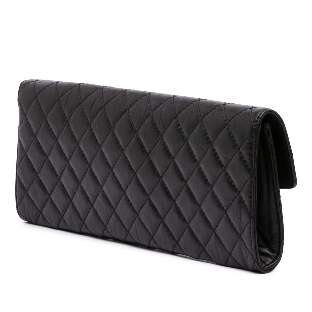 Chanel Paris Hamburg Quilted Aged Calfskin Clutch Black Leather Very good condition - Back View