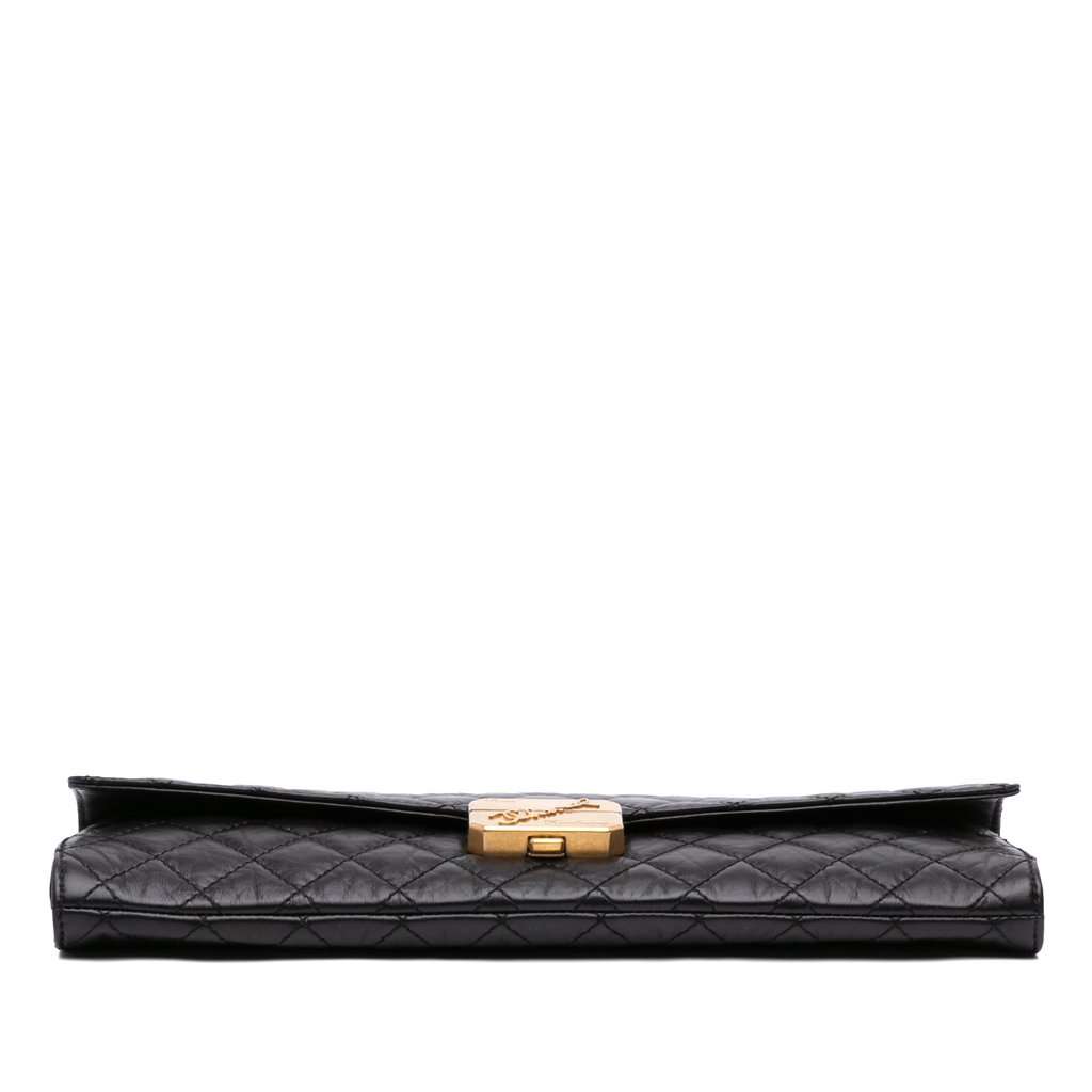 Chanel Paris Hamburg Quilted Aged Calfskin Clutch Black Leather Very good condition - Inside View