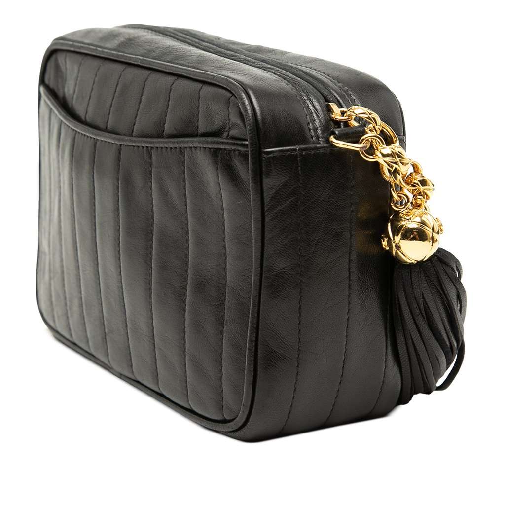 Chanel CC Vertical Quilted Lambskin Tassel Camera Bag Black Leather Very good condition - Back View