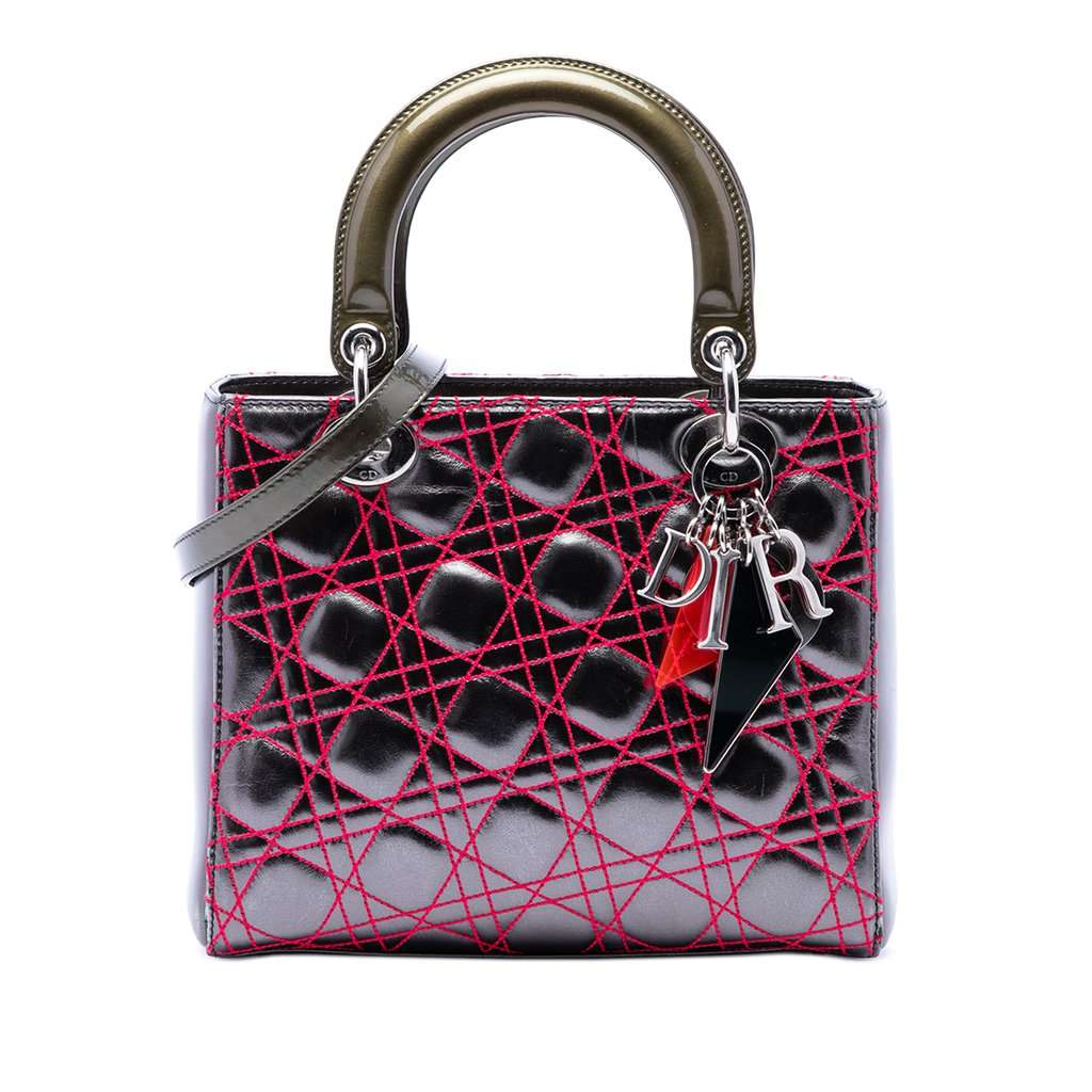 Dior Anselm Reyle Medium Metallic Lambskin Cannage Lady Dior MultiColor Leather Very good - Front View
