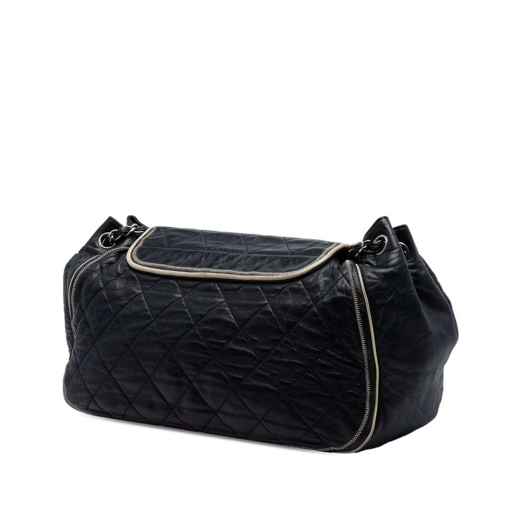 Chanel Quilted Lambskin East West Mademoiselle Accordion Flap Black Leather Very good condition - Back View