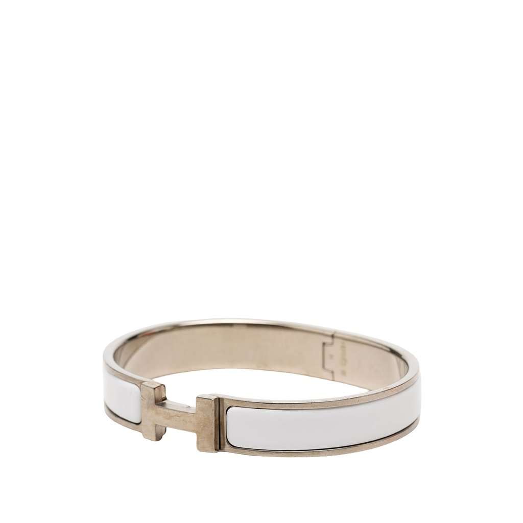 Hermès Narrow Enamel Clic H Bracelet GM White Very good condition - Back View