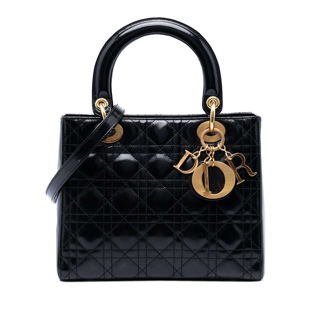 Dior Medium Patent Cannage Lady Dior Black Leather Very good condition - Front View