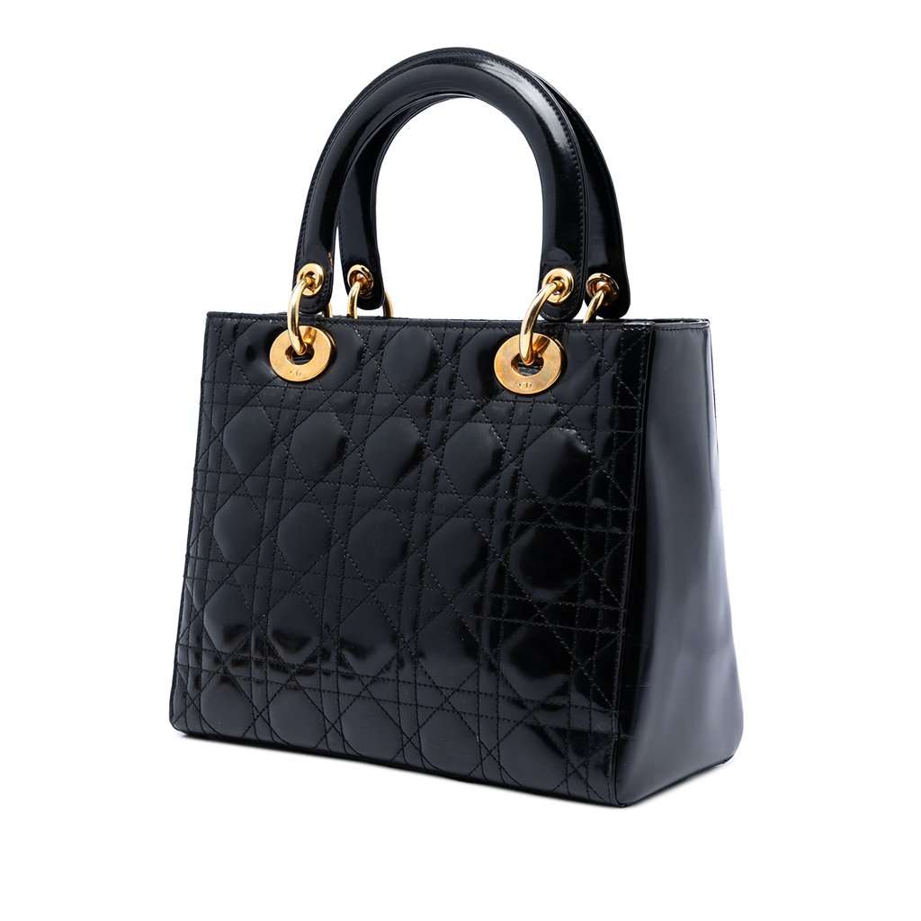 Dior Medium Patent Cannage Lady Dior Black Leather Very good condition - Back View