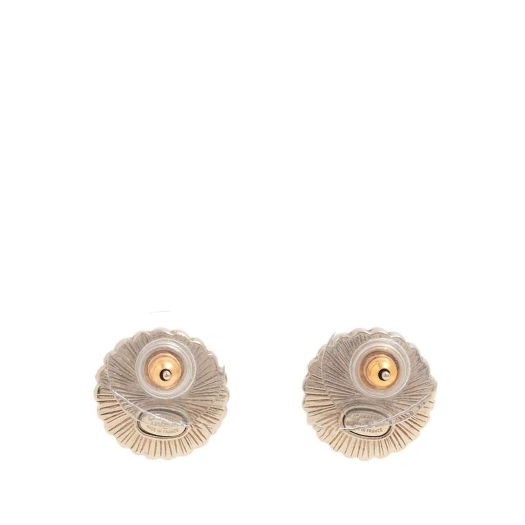 Chanel CC Gold Plated Faux Pearl Strass Bullet Back Earrings Gold Metal Very good - Inside View