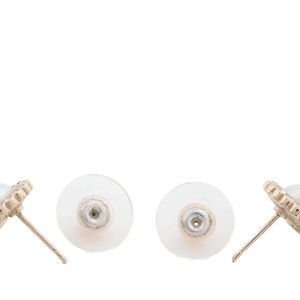 Chanel CC Gold Plated Faux Pearl Strass Bullet Back Earrings Gold Metal Very good - Model View