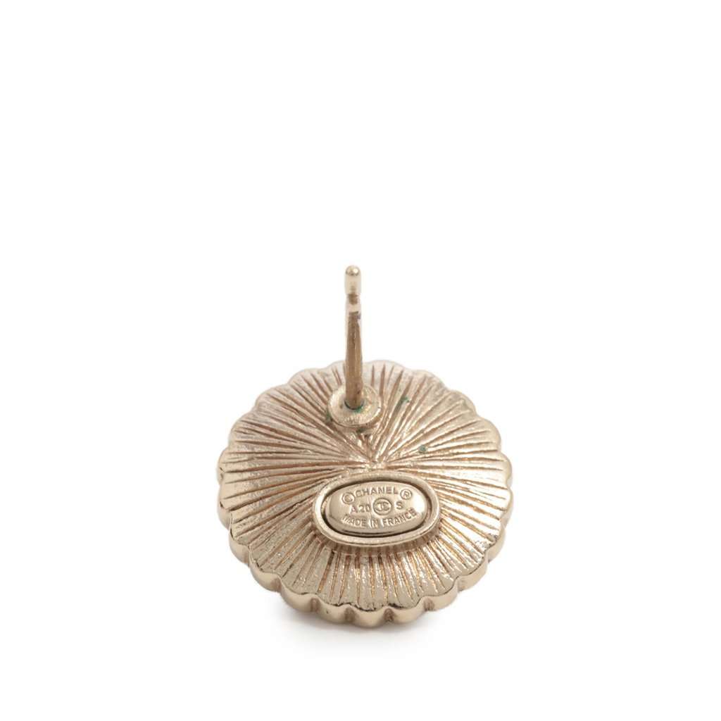 Chanel CC Gold Plated Faux Pearl Strass Bullet Back Earrings Gold Metal Very good - Box View