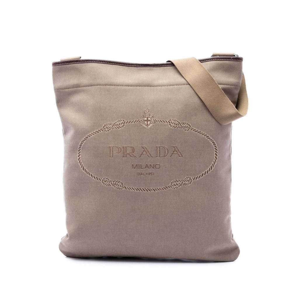 Prada Canvas Canapa Logo Messenger Bag Beige Very good - Front View