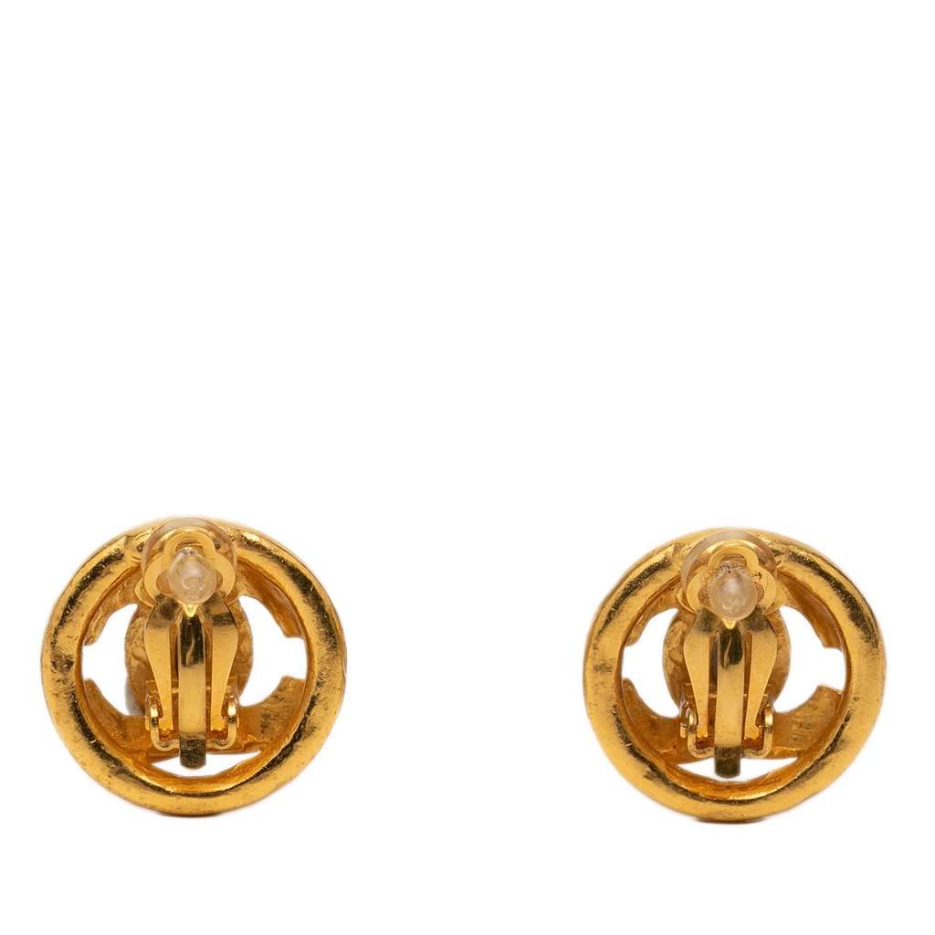 Chanel CC Gold Plated Round Clip On Earrings Gold Metal Very good - Back View