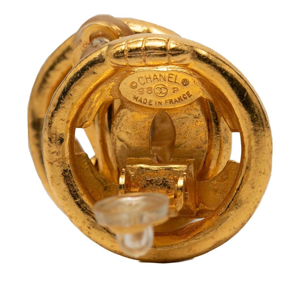 Chanel CC Gold Plated Round Clip On Earrings Gold Metal Very good - Inside View