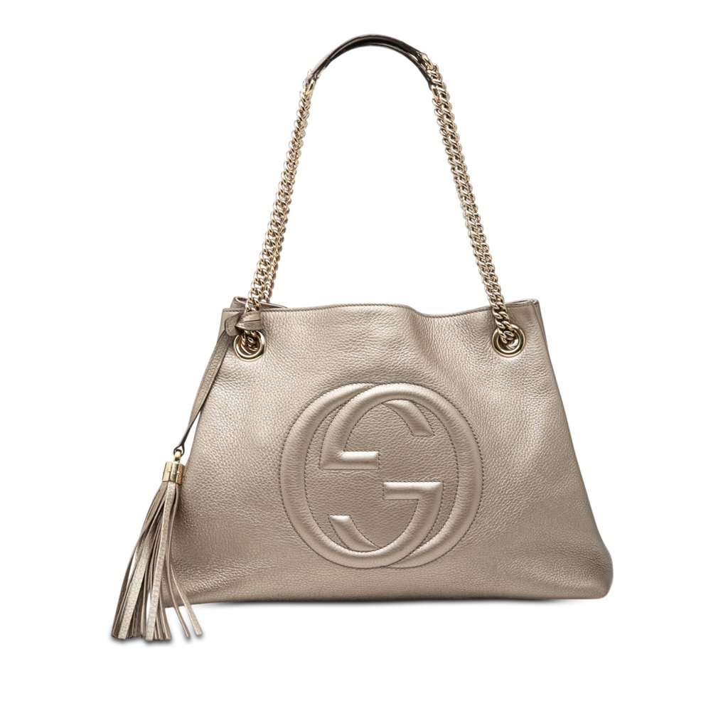 Gucci Medium Metallic Calfskin Soho Chain Tote Gold Leather Very good condition - Front View