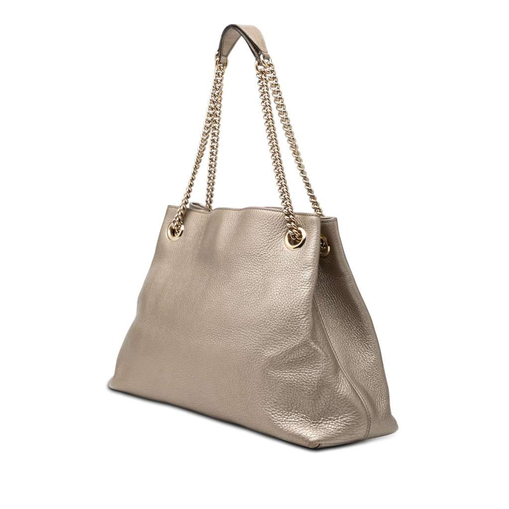 Gucci Medium Metallic Calfskin Soho Chain Tote Gold Leather Very good condition - Back View