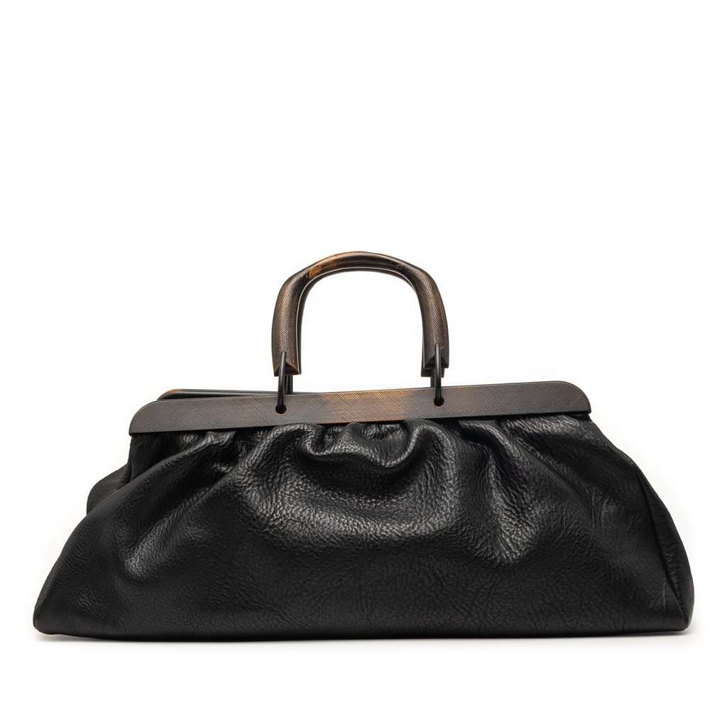 Gucci Calfskin Wood Frame Handbag Black Leather Very good condition - Front View