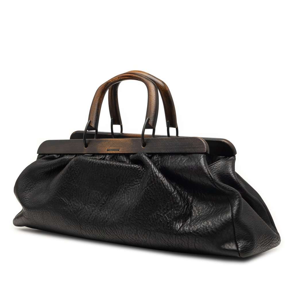 Gucci Calfskin Wood Frame Handbag Black Leather Very good condition - Back View