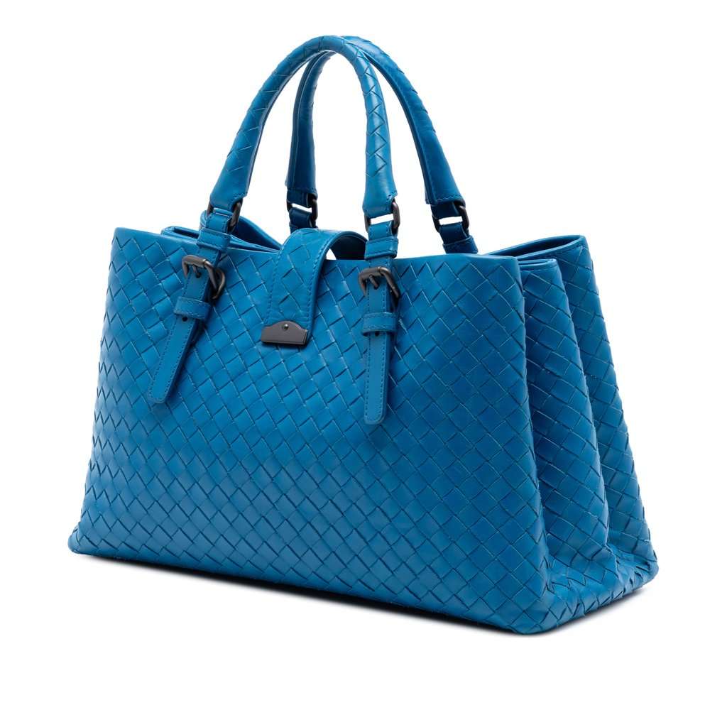 Bottega Veneta Small Nappa Intrecciato Roma Satchel Blue Leather Very good - Back View