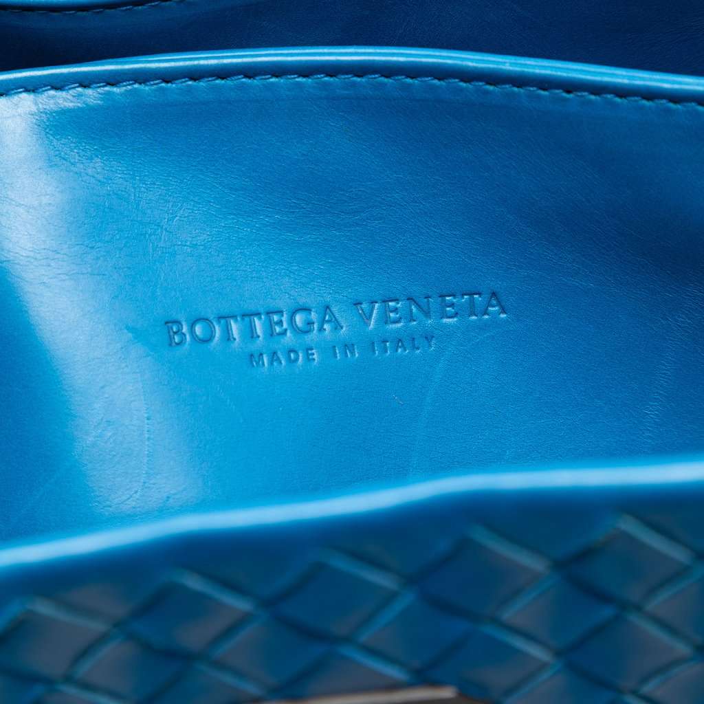 Bottega Veneta Small Nappa Intrecciato Roma Satchel Blue Leather Very good - Box View