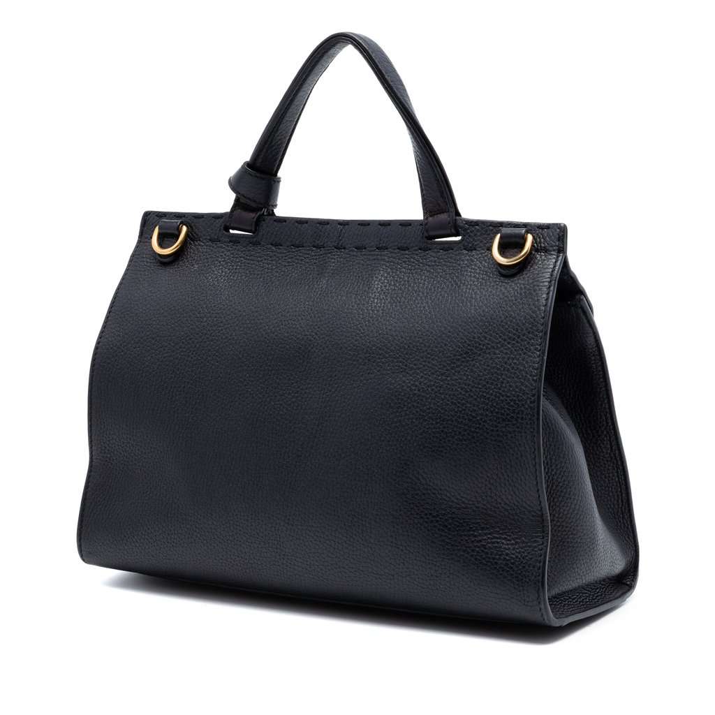 Gucci Small GG Marmont Grained Calfskin Top Handle Satchel Black Leather Very good - Back View