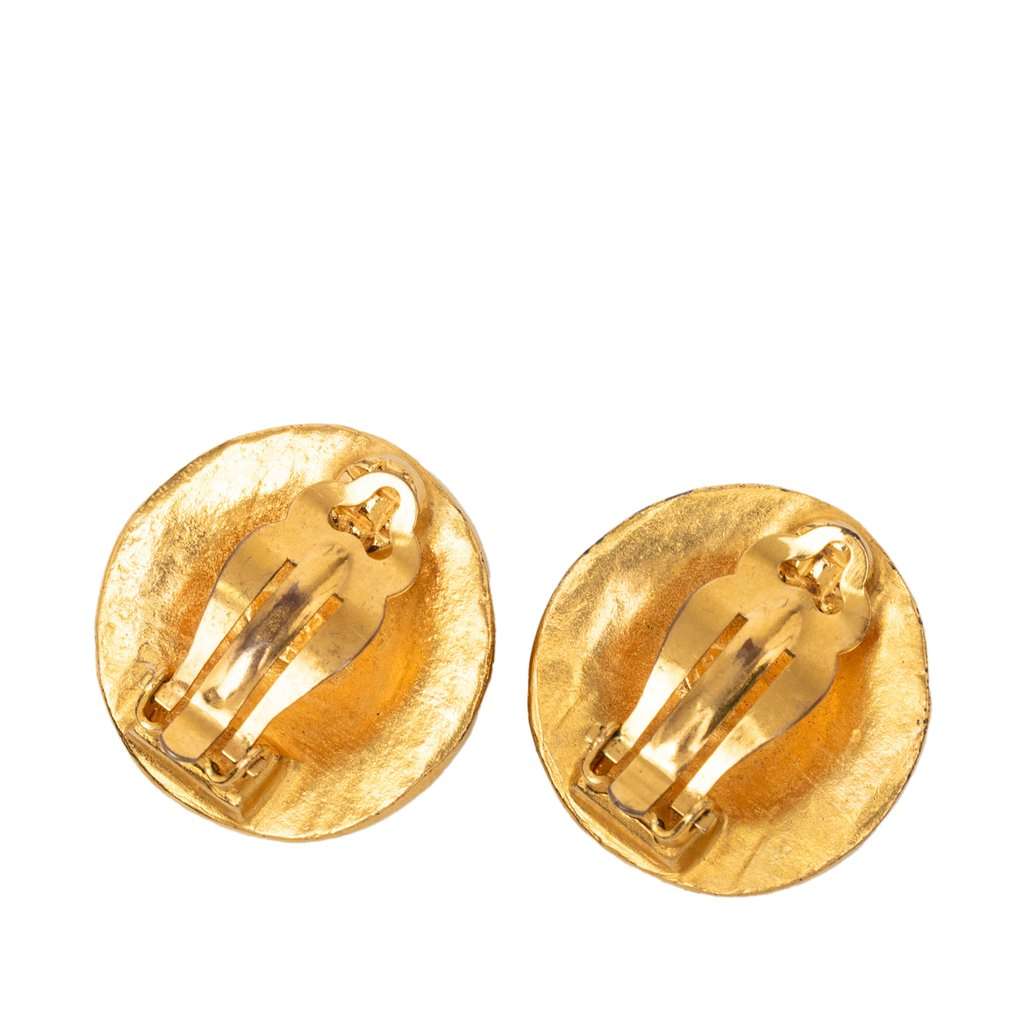 Chanel CC Gold Plated Arabesque Round Clip On Earrings Gold Metal Very good condition - Back View