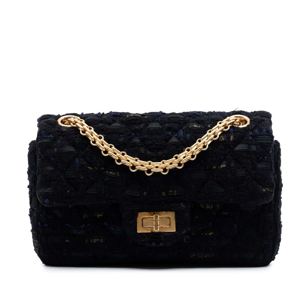 Chanel Quilted Tweed Reissue 2.55 Single Flap 224 Black Very good condition - Front View