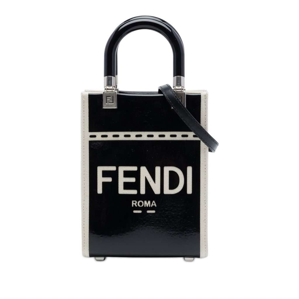 Fendi Mini Patent and Canvas Sunshine Shopper Tote Black Leather Very good - Front View