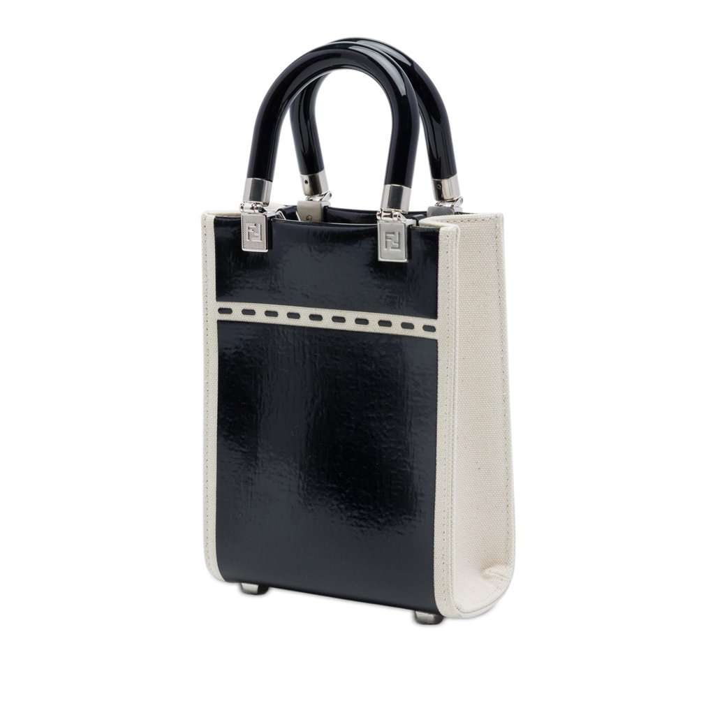 Fendi Mini Patent and Canvas Sunshine Shopper Tote Black Leather Very good - Back View