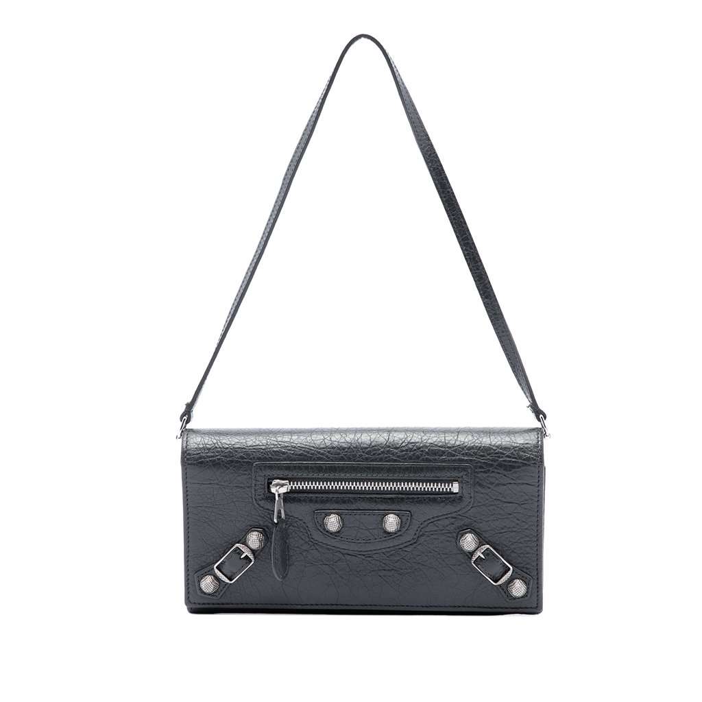 Balenciaga Lambskin Motocross Giant 12 Wallet on Strap Black Leather Very good - Front View