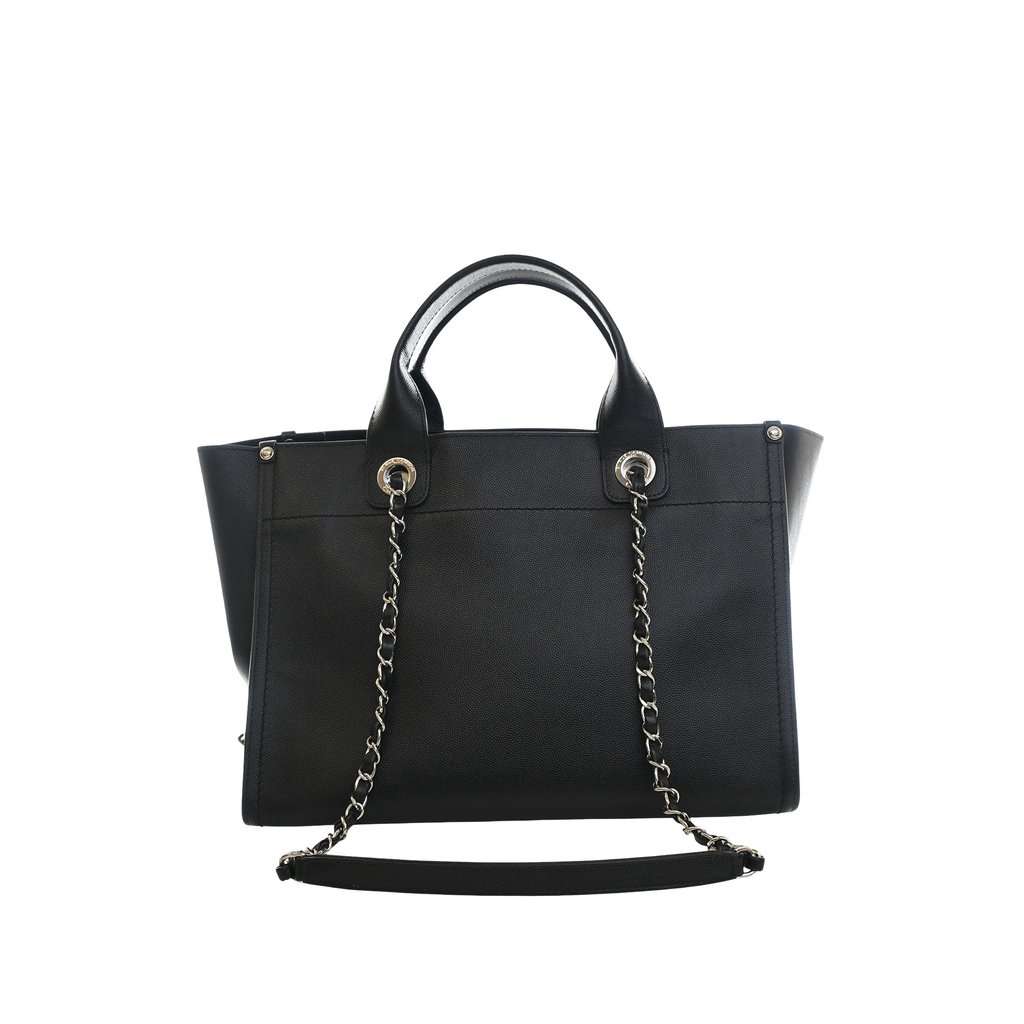 Chanel Small Studded Caviar Deauville Tote Black Leather Very good - Back View