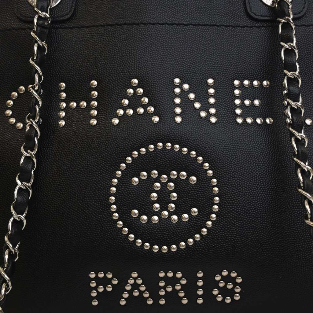 Chanel Small Studded Caviar Deauville Tote Black Leather Very good - Box View