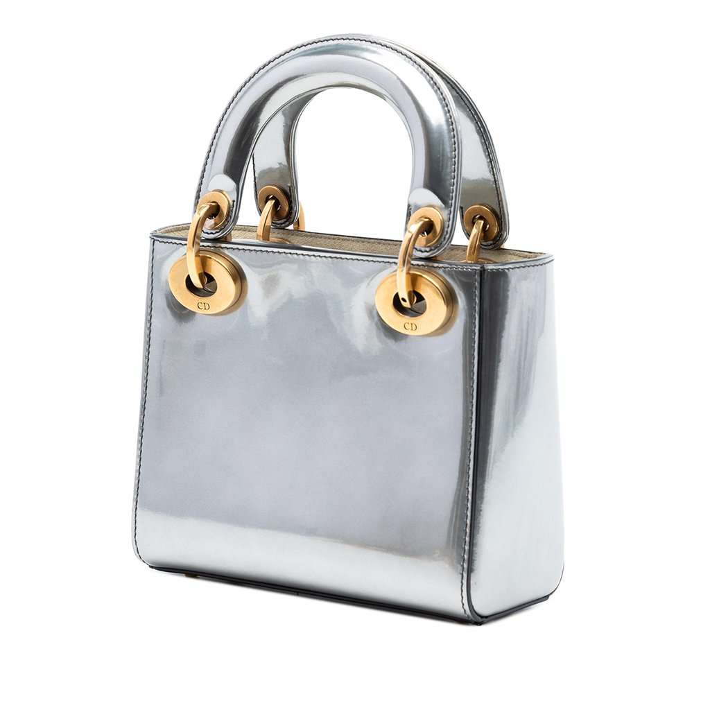 Dior Mini Metallic Patent Lady Dior Silver Leather Very good - Back View