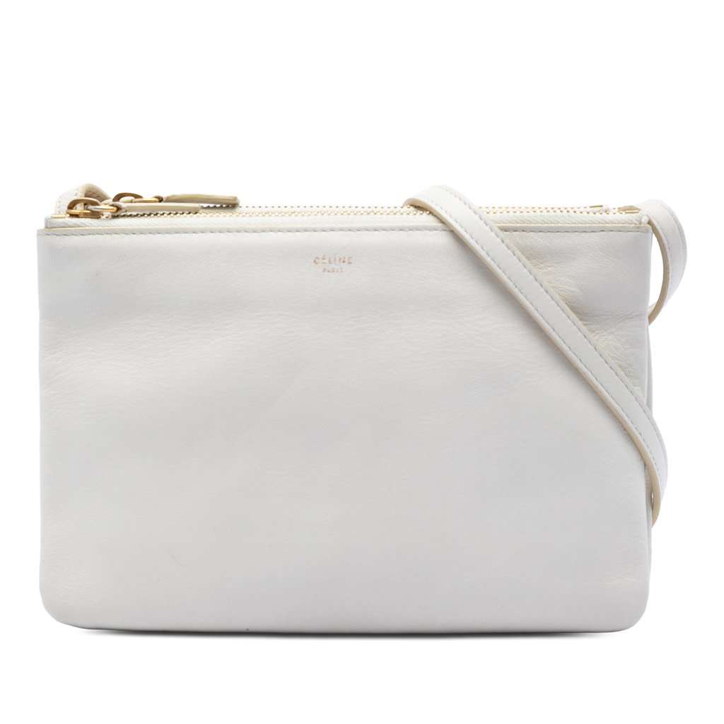 Celine Small Lambskin Trio Crossbody White Leather Very good - Front View