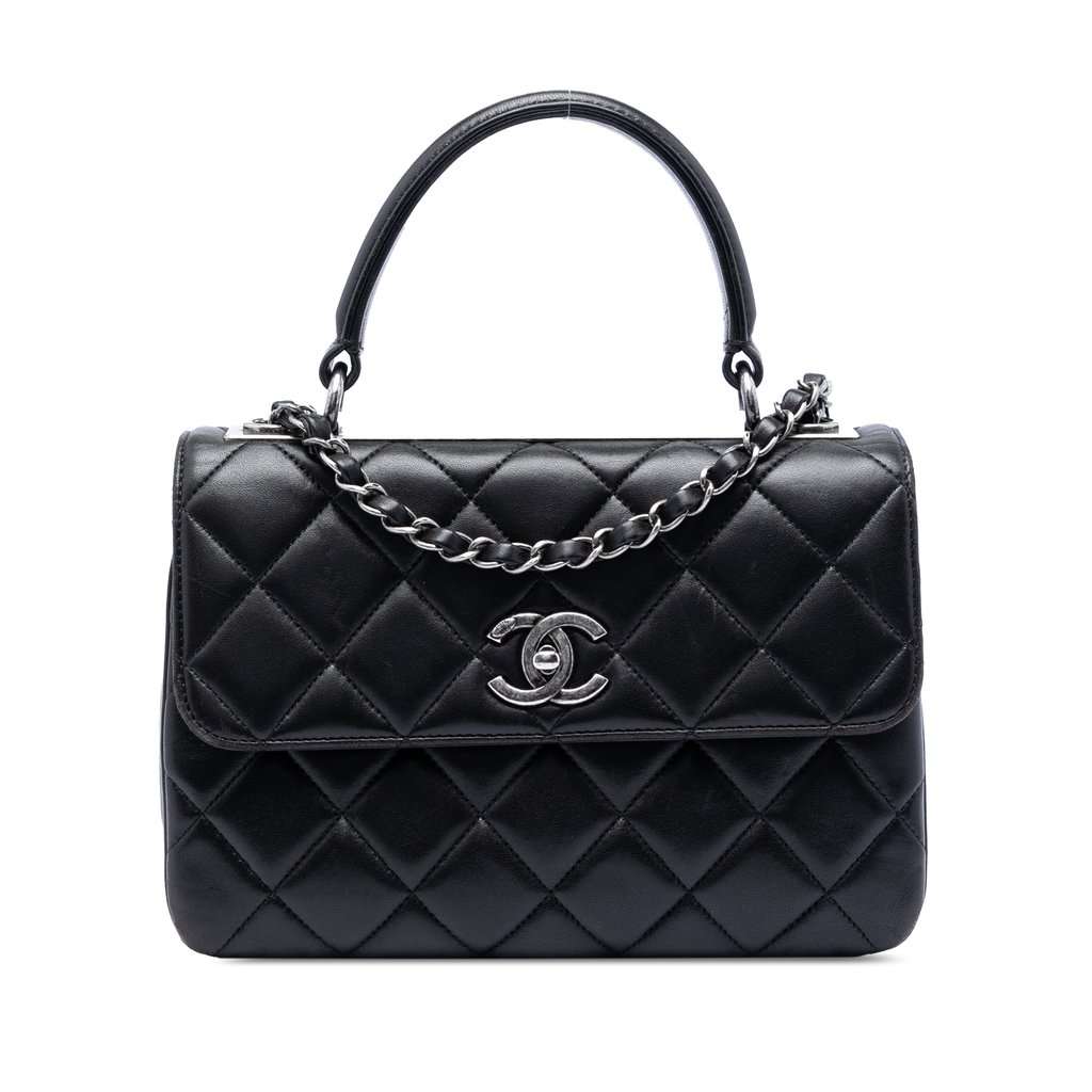 Chanel Small Quilted Lambskin Trendy CC Top Handle Flap Black Leather Very good condition - Front View