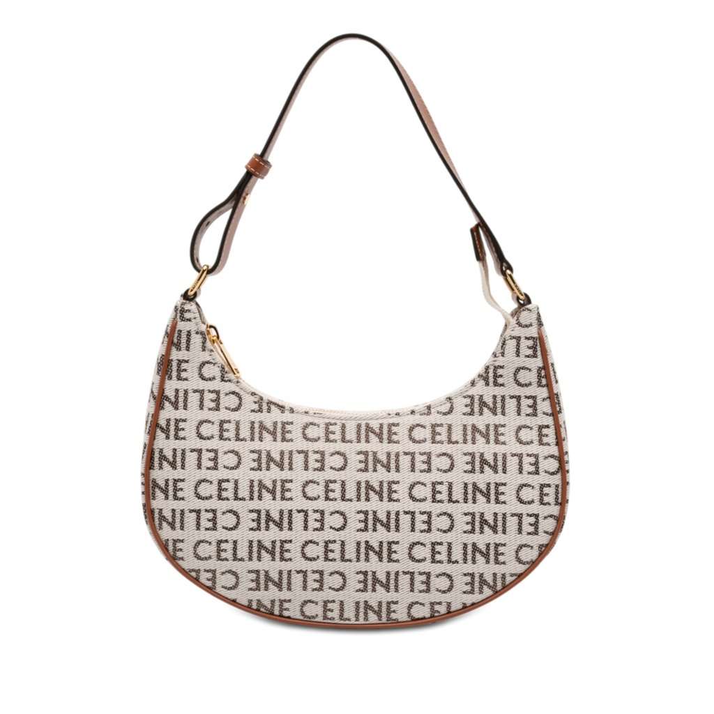 Celine Medium Canvas Logo Ava Shoulder Bag Brown Very good - Front View