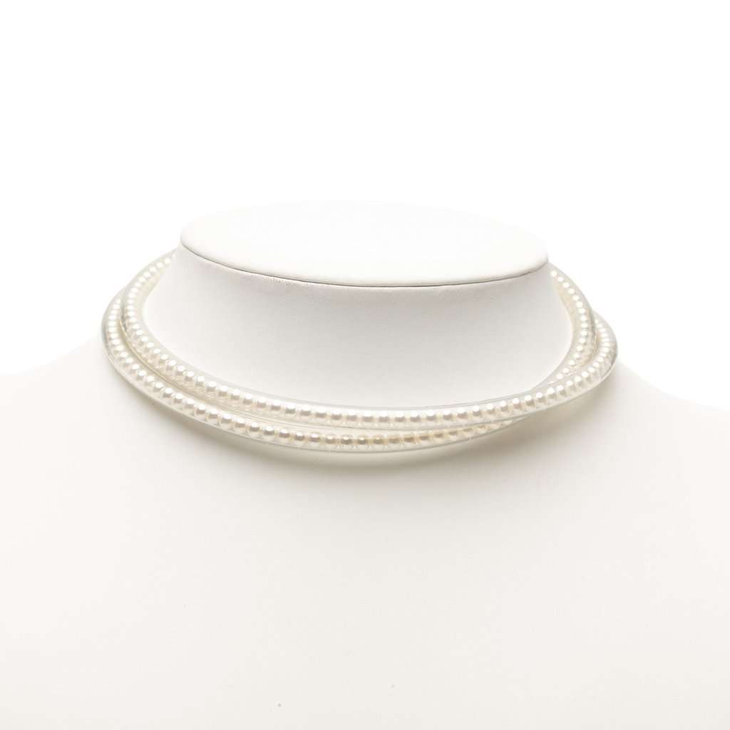 Chanel Plated PVC Faux Pearl Gold Plated Choker Necklace White Plastic Very good condition - Box View