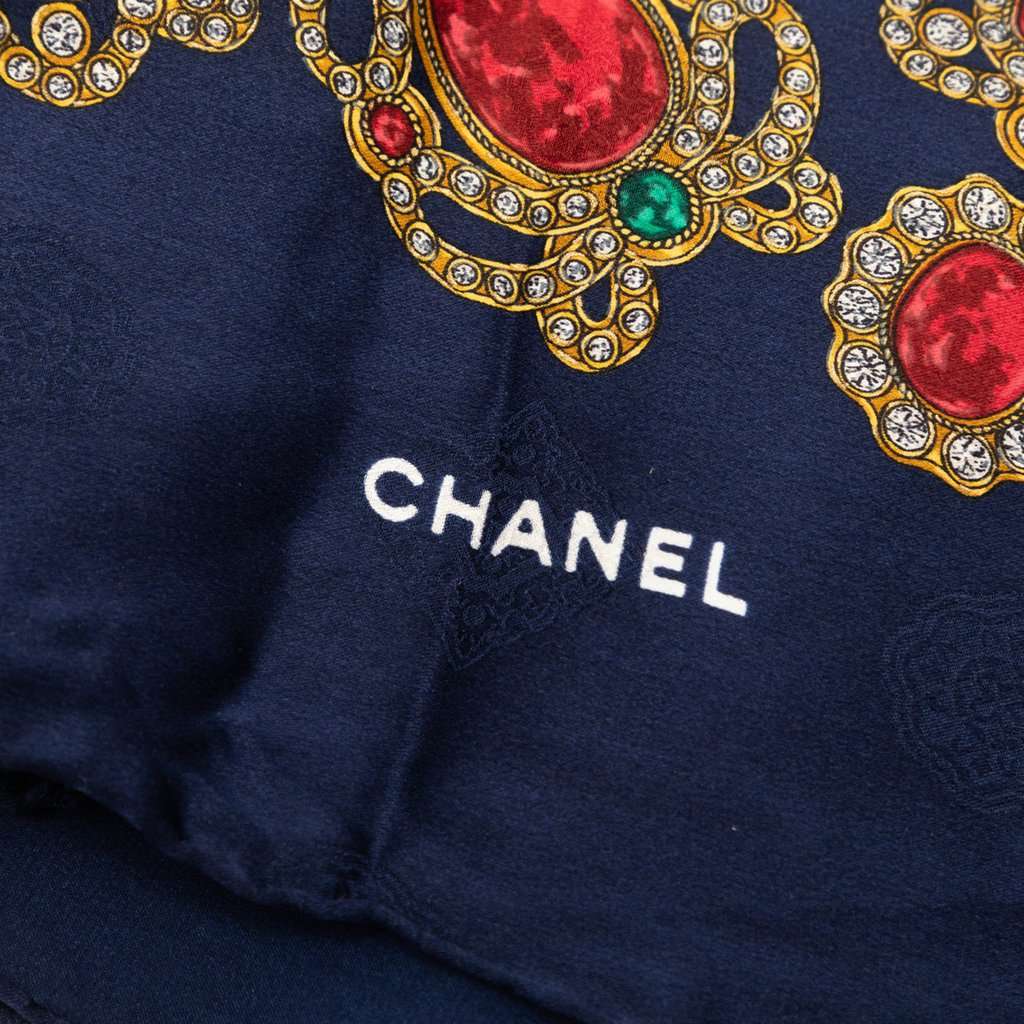 Chanel Gripoix Print Silk Scarf Blue Very good condition - Back View