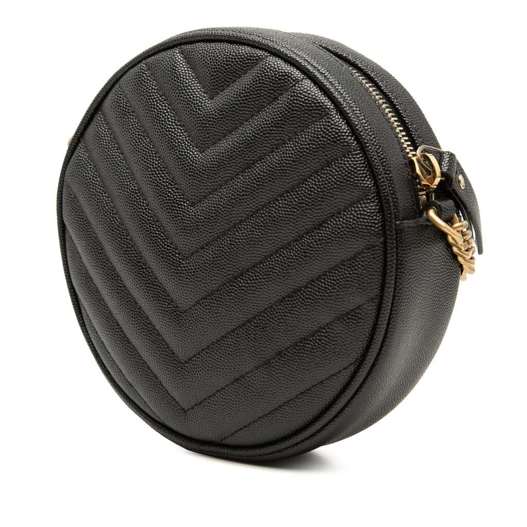 Saint Laurent Grain De Poudre Chevron Round Vinyle Camera Bag Black Leather Very good condition - Back View