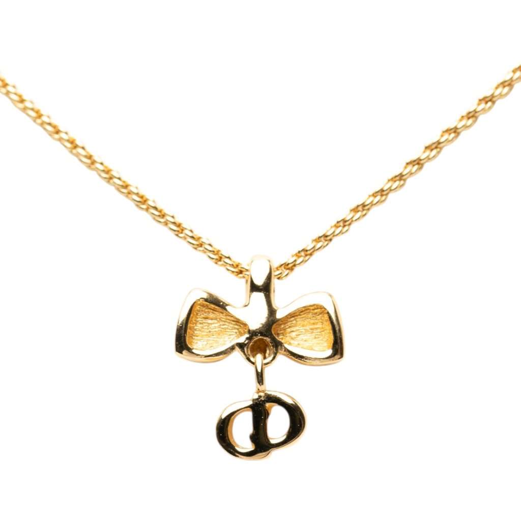 Dior Gold Plated Ribbon CD Logo Pendant Necklace Gold Metal Very good - Back View