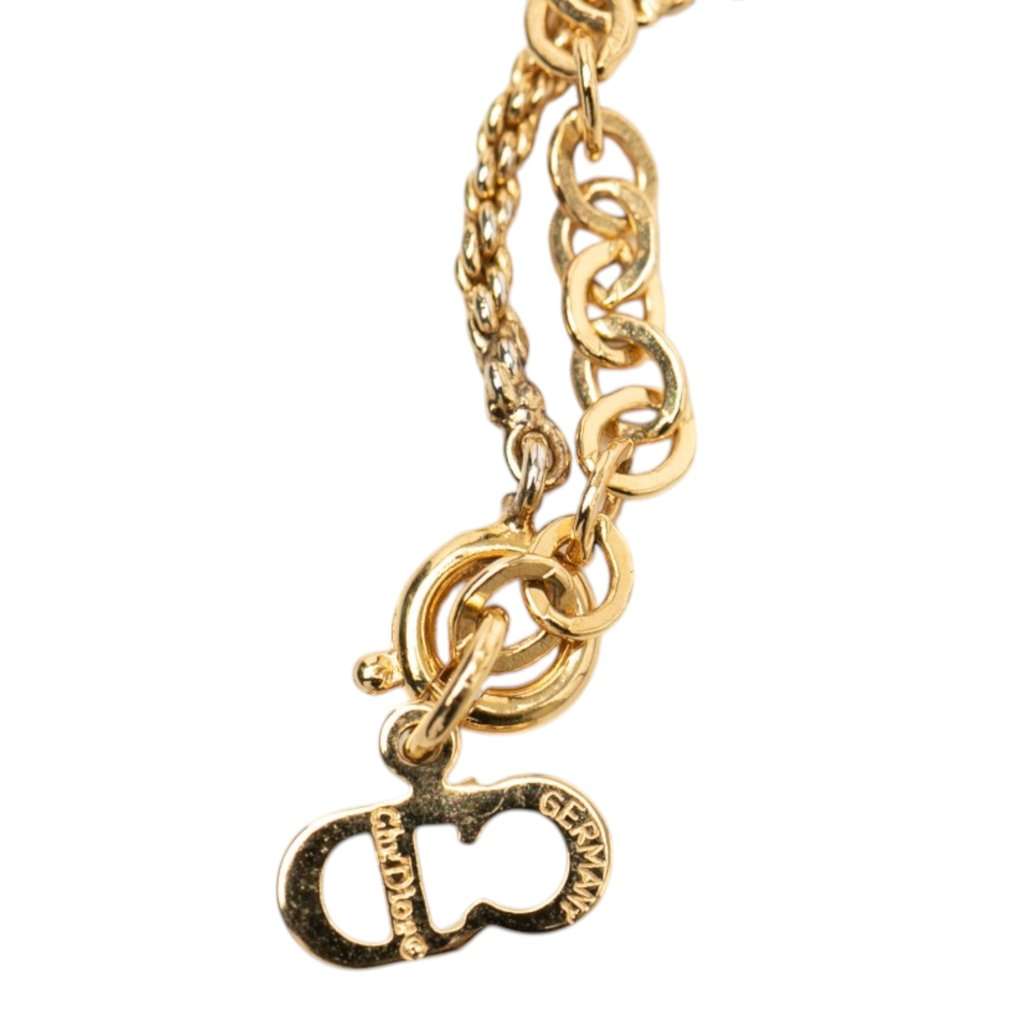 Dior Gold Plated Ribbon CD Logo Pendant Necklace Gold Metal Very good - Model View