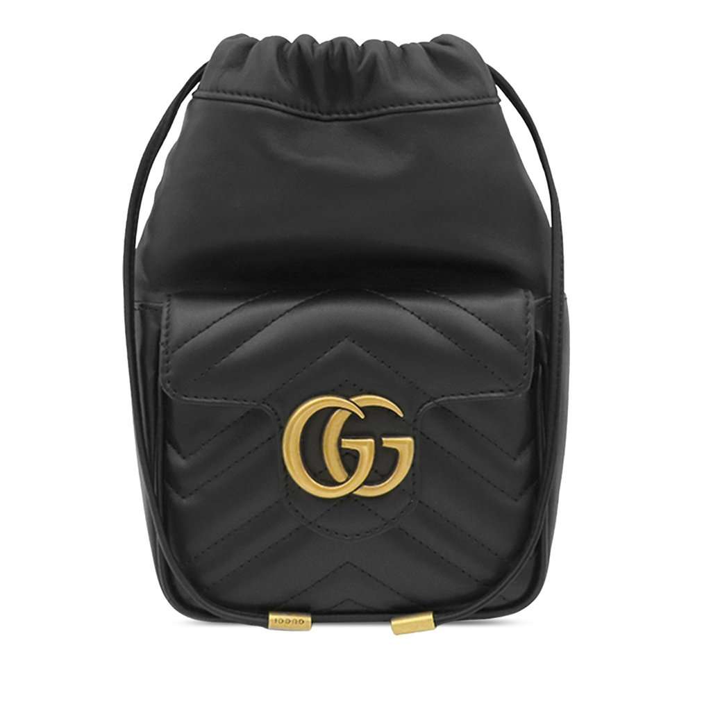 Gucci Mini GG Marmont Matelasse Calfskin Front Pocket Bucket Bag Black Leather Very good condition - Front View