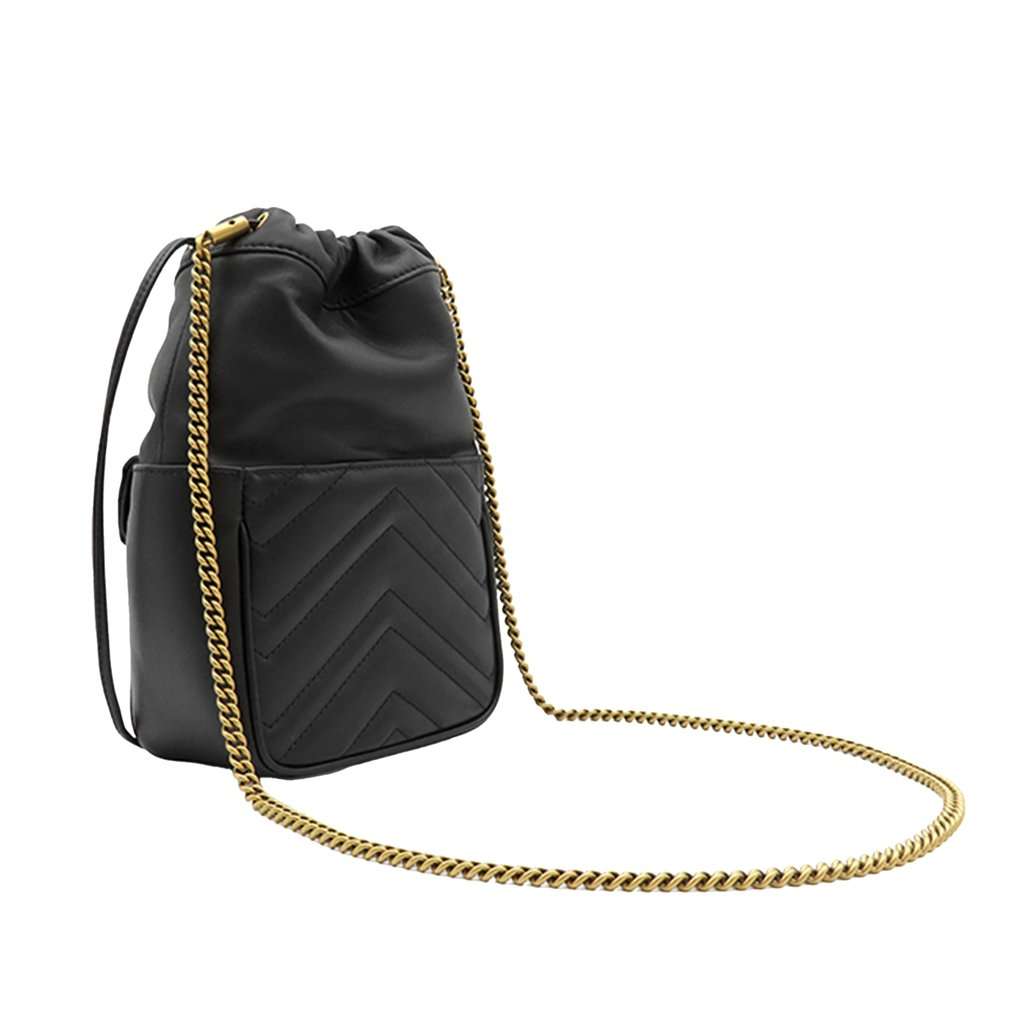 Gucci Mini GG Marmont Matelasse Calfskin Front Pocket Bucket Bag Black Leather Very good condition - Back View