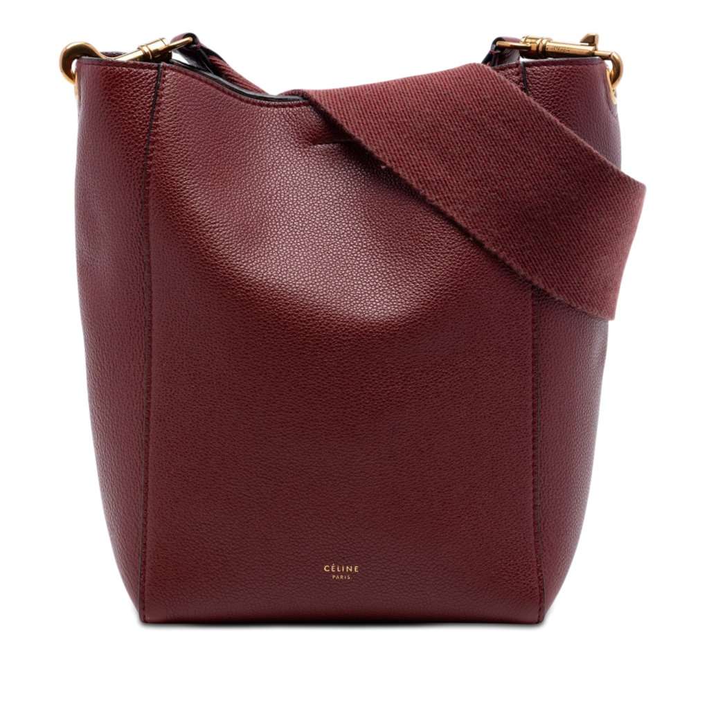 Celine Small Leather Seau Sangle Bucket Bag Red Leather Very good condition - Front View