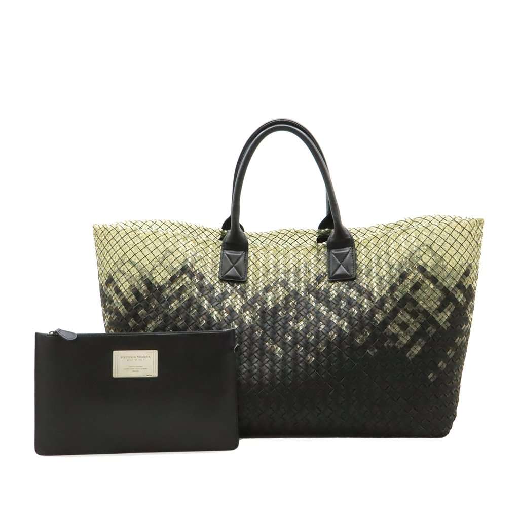 Bottega Veneta Large Lambskin Gradient Intreccio Cabat Tote Black Leather Very good condition - Front View