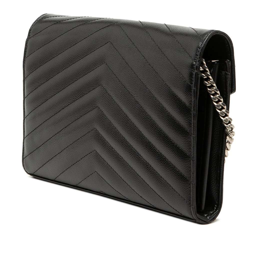 Saint Laurent Grain De Poudre Chevron Cassandre Envelope Chain Wallet Black Leather Very good - Back View