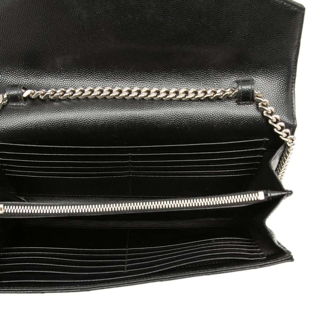 Saint Laurent Grain De Poudre Chevron Cassandre Envelope Chain Wallet Black Leather Very good - Model View