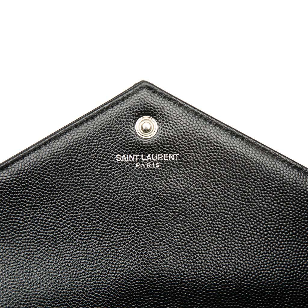 Saint Laurent Grain De Poudre Chevron Cassandre Envelope Chain Wallet Black Leather Very good - Box View