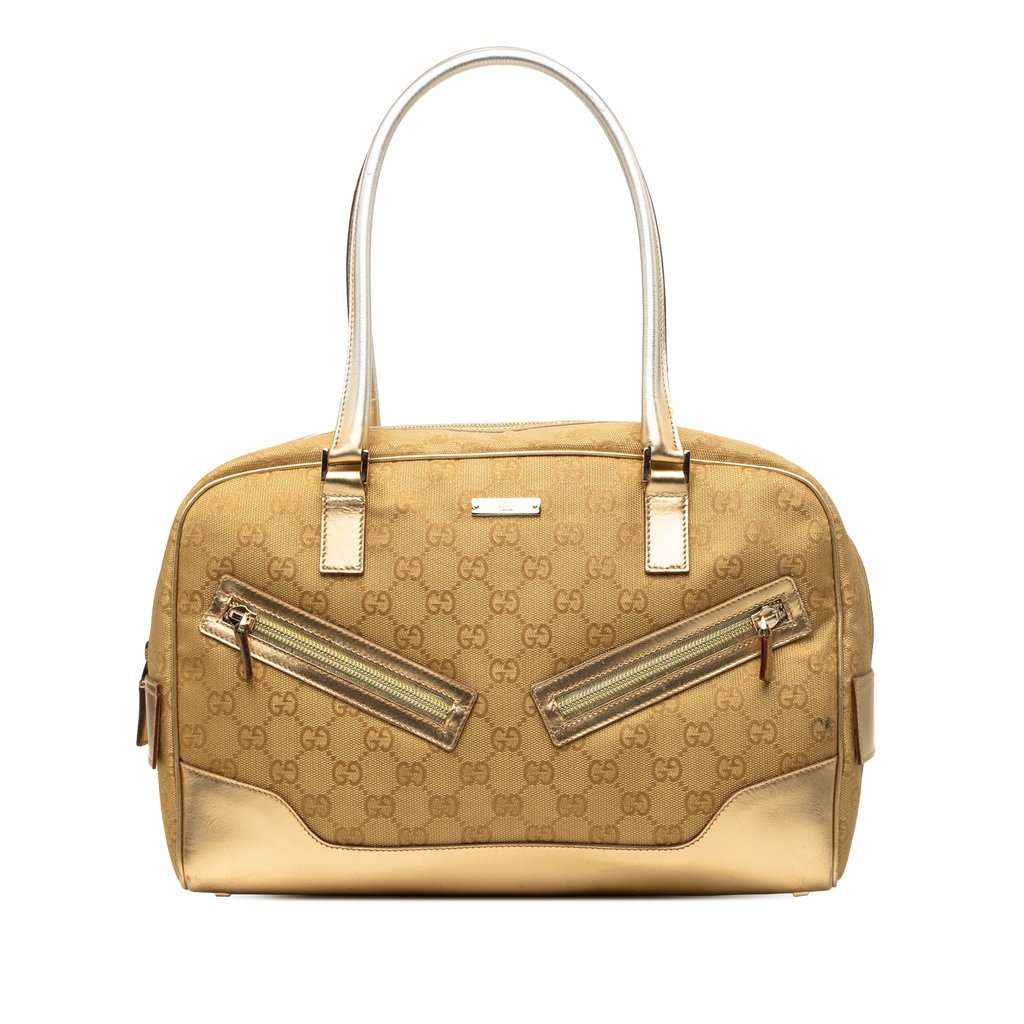 Gucci GG Canvas Handbag Gold Good - Front View