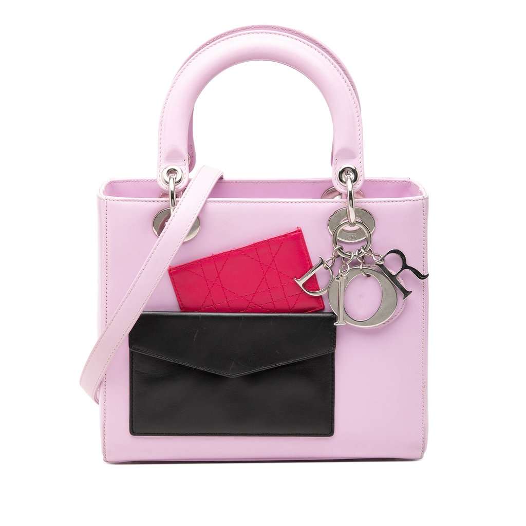 Dior Medium Calfskin Pockets Lady Dior Pink Leather Very good - Front View