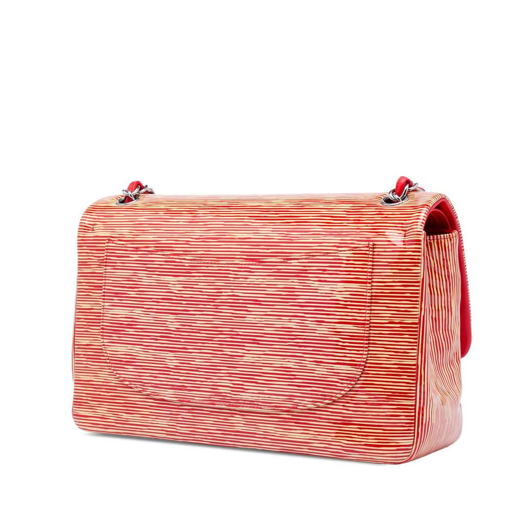 Chanel Jumbo Classic Patent Striped Double Flap Red Leather Very good - Back View