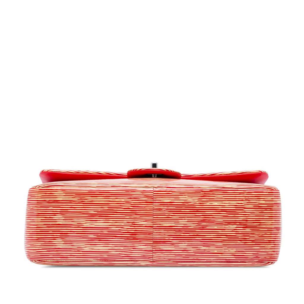 Chanel Jumbo Classic Patent Striped Double Flap Red Leather Very good - Inside View