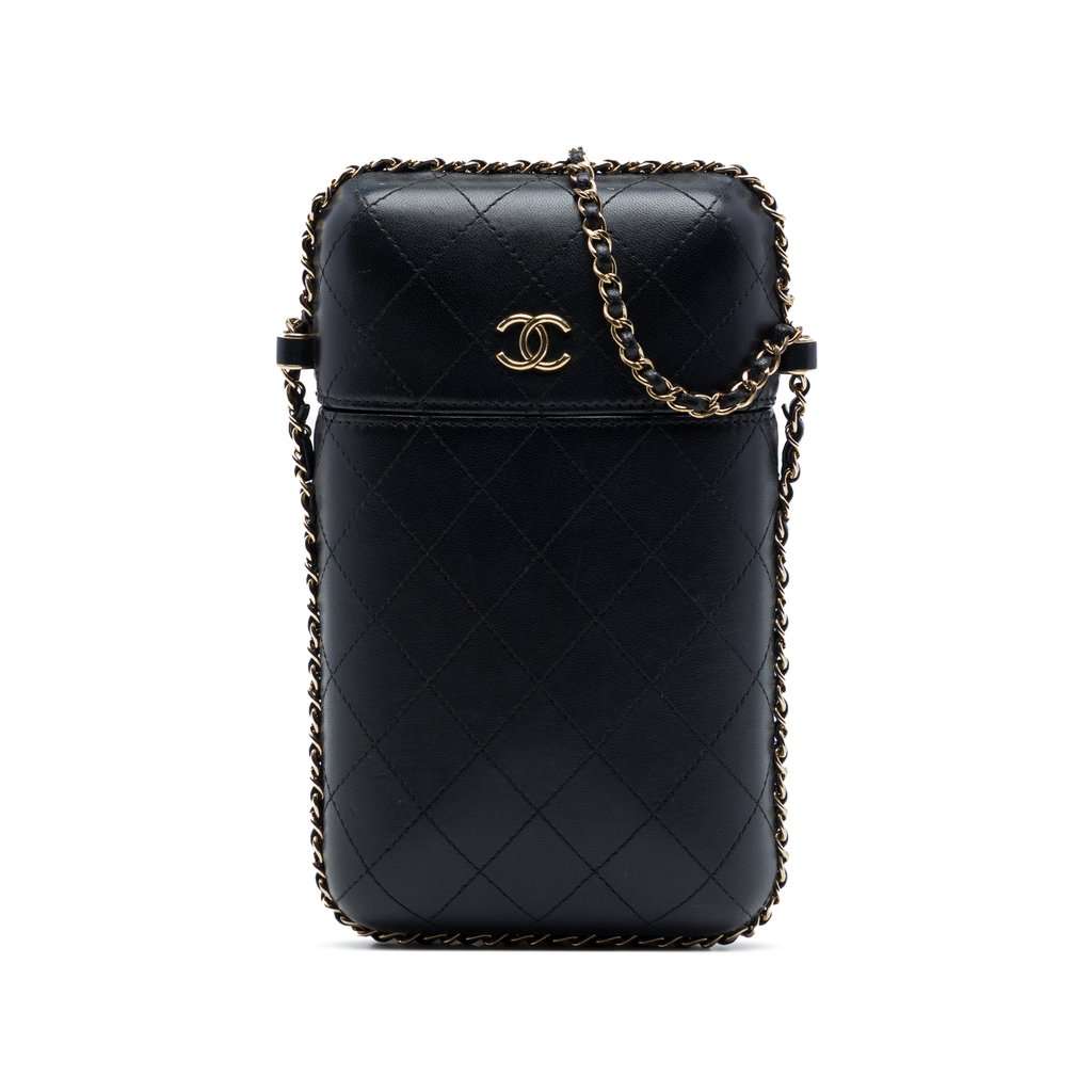 Chanel CC Quilted Lambskin Chain Around Phone Holder Black Leather Very good condition - Front View